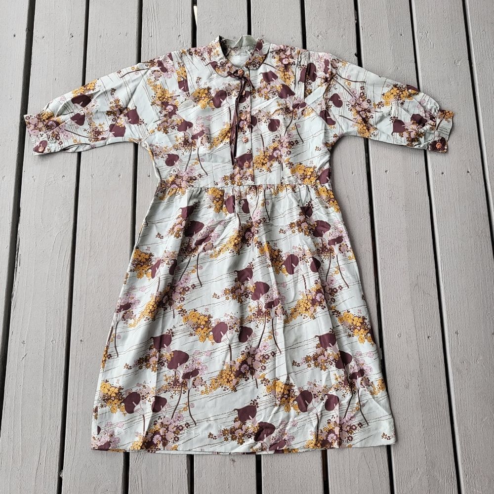 Women's Vintage Floral Print 3/4 Sleeve A-Line Dress Retro Mod Kitsch
